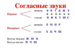 Согласные звуки русского языка (твердые-мягкие, звонкие-глухие, парные-не парные, шипящие, свистящие)